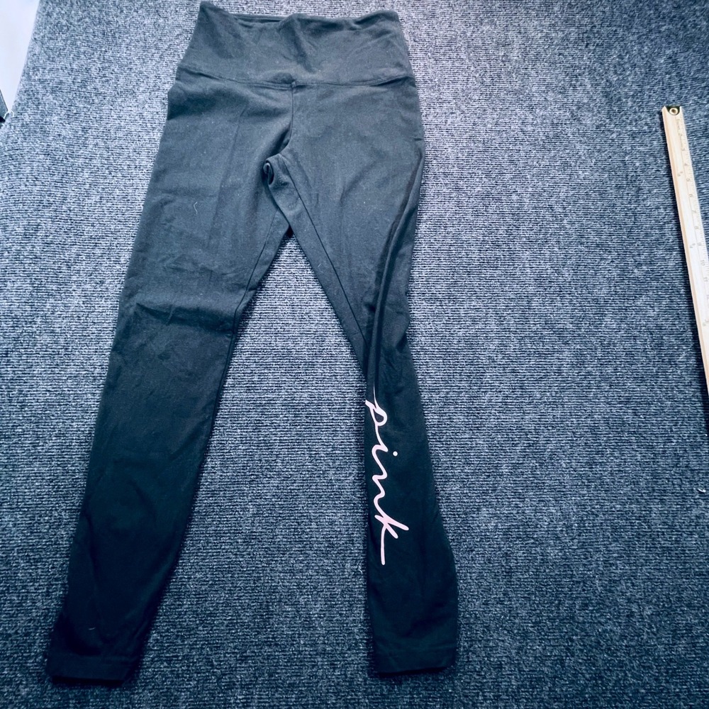 Victoria's Secret PINK Leggings Womens Medium Black High Waist Script Logo Yoga